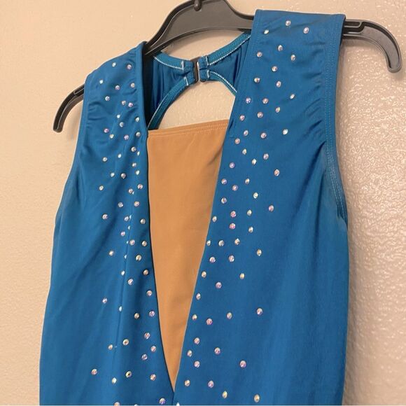 The Line up solo dance costume ALYSHA BIKETARD teal mallard green rhinestone XLC - Picture 5 of 9